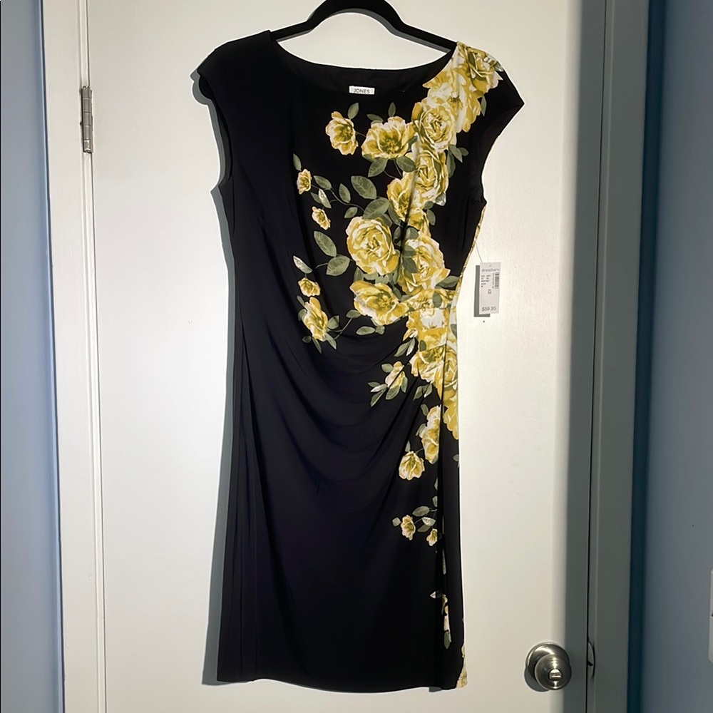 Dressbarn Black and Gold Asymmetrical Sheath Dress